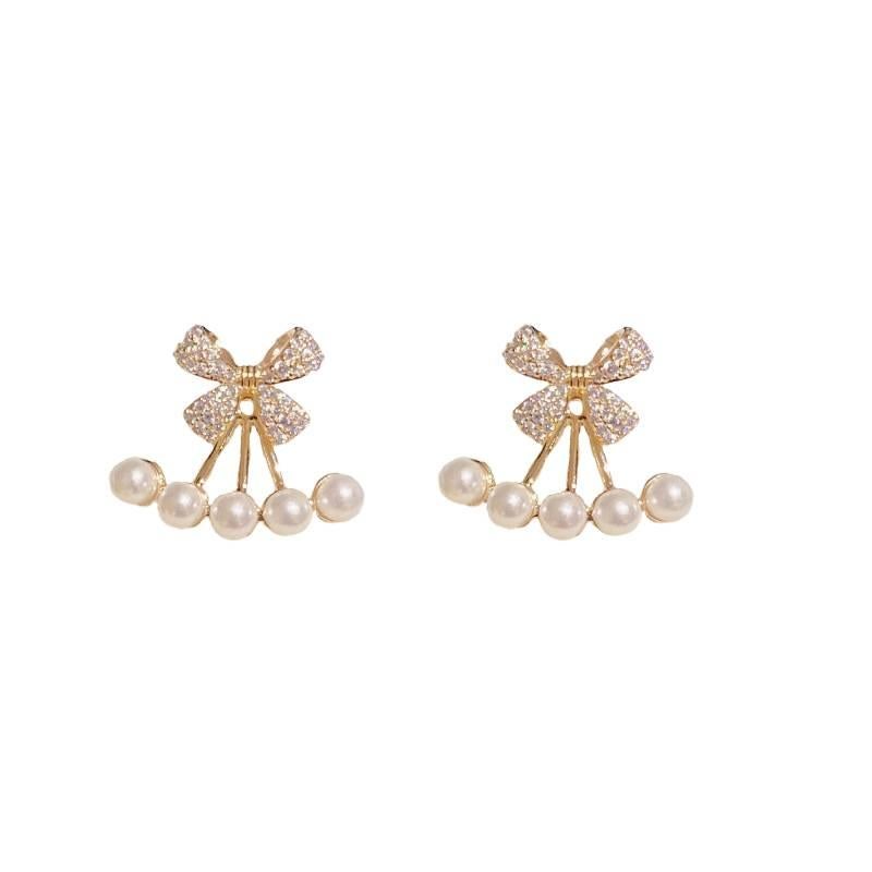 Lightweight Flower Detail Pearl Earrings with Huggie Profile in Gold for Daily Wear and Elegant Styling - Image 1