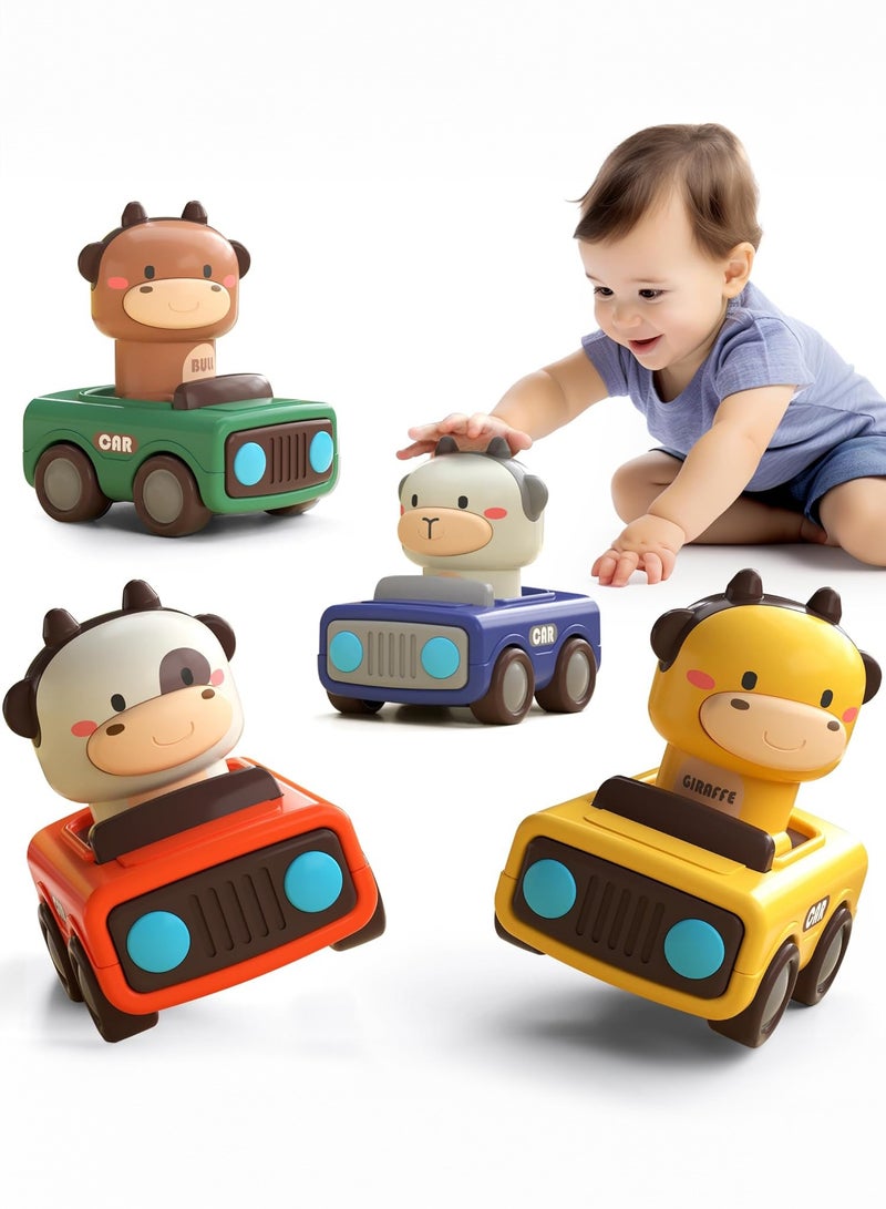  المانجا الصينية 4 قطعة من الضغط على نوع لعبة السيارات ، ومناسبة للأطفال 1-3 سنوات من العمر ، طفل حيوان سباق ، طفل لعبة سيارة مجموعة ، طفل دفع سحب نوع الاحتكاك لعبة السيارات ، ومناسبة لمدة 6-9-12-18 شهرا ، ومناسبة للأطفال 1-2 سنة من العمر 1 هدية عيد ميلاد - Image 1