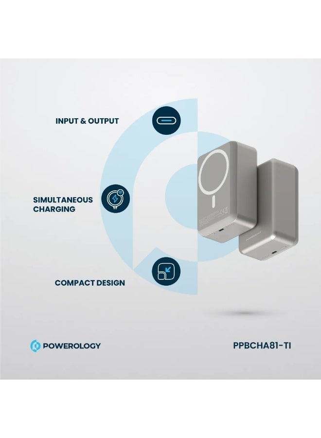 باورولوجي بنك طاقة بسعة 30000mAh مع MagSafe، هيكل ألمنيوم، شحن سريع PD 20W وشحن لاسلكي 15W، بطارية محمولة بسعة عالية، شاحن سريع مع قوة مغناطيسية 30000mAh - Image 4