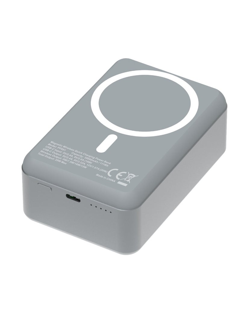 باورولوجي بنك طاقة بسعة 30000mAh مع MagSafe، هيكل ألمنيوم، شحن سريع PD 20W وشحن لاسلكي 15W، بطارية محمولة بسعة عالية، شاحن سريع مع قوة مغناطيسية 30000mAh - Image 1