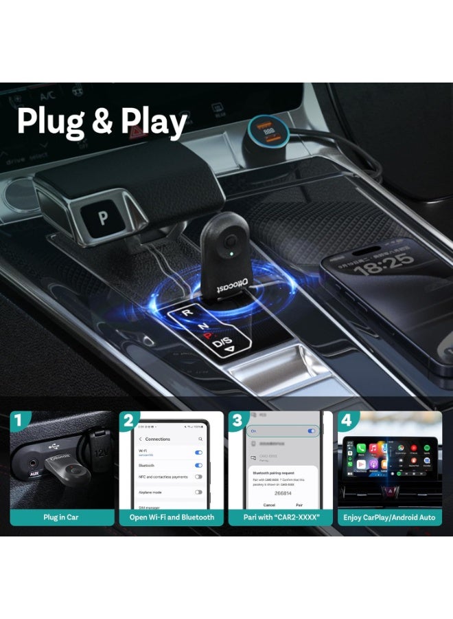 OTTOCAST 2-in-1 Wireless CarPlay & Android Auto Adapter – Plug & Play Dongle with GPS Passthrough, Low Latency, USB & USB-C Support – Convert Wired to Wireless for All Cars - Image 5