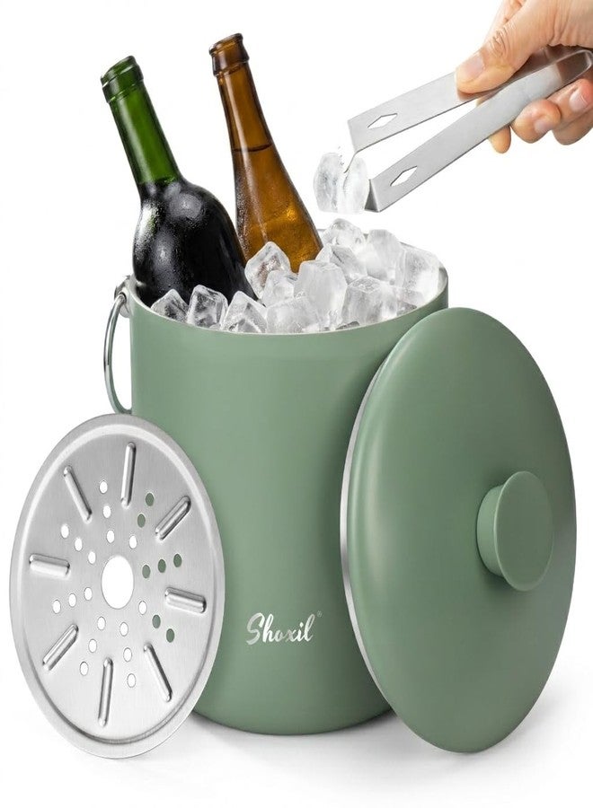 shoxil Ice Bucket - 3L Large Ice Bucket for Parties & Cocktail Bar, Stainless Steel Ice Cooler with Lid & Tongs, Retro Style Ice Bucket for Freezer & Drinks - Image 1