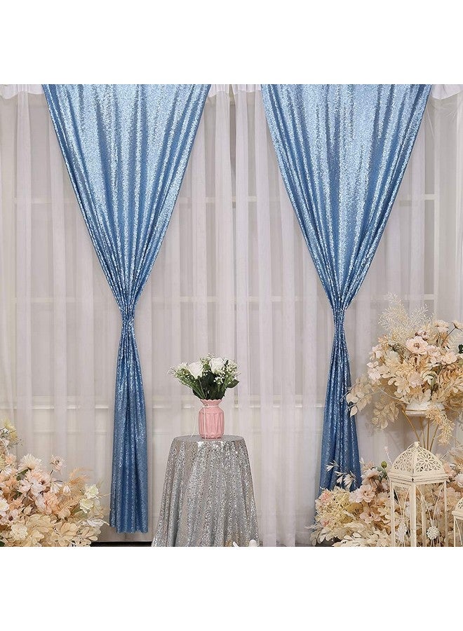 SquarePie Sequin Curtain 2Ft X 8Ft Baby Blue 2Pcs Backdrop Sparkly Wedding Party Decoration - Image 4