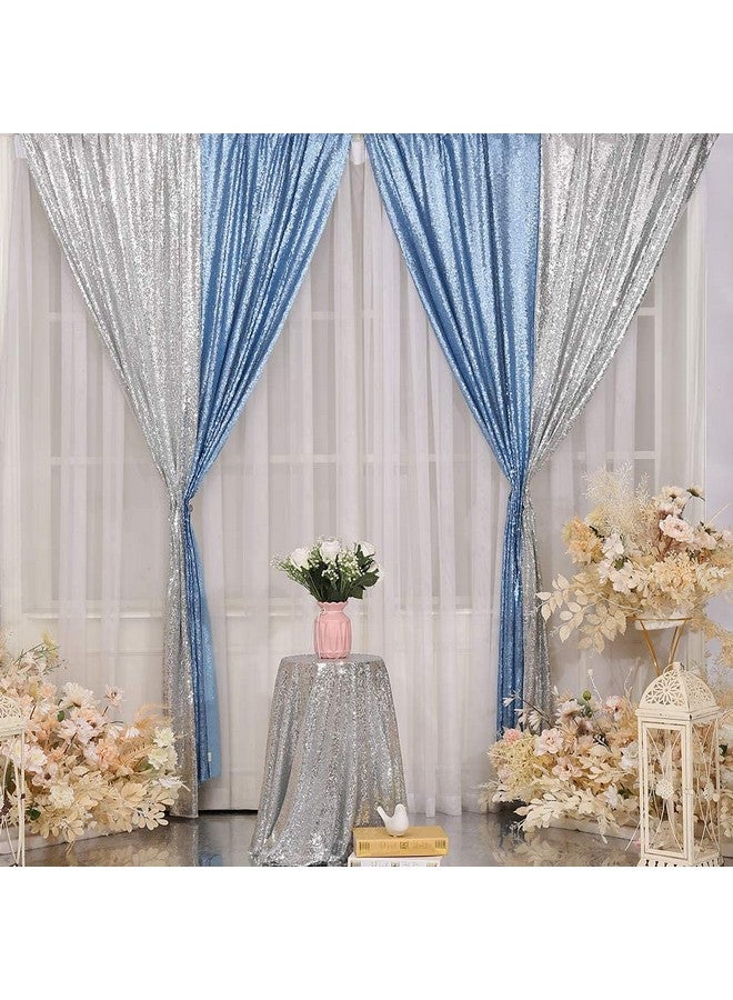 SquarePie Sequin Curtain 2Ft X 8Ft Baby Blue 2Pcs Backdrop Sparkly Wedding Party Decoration - Image 5