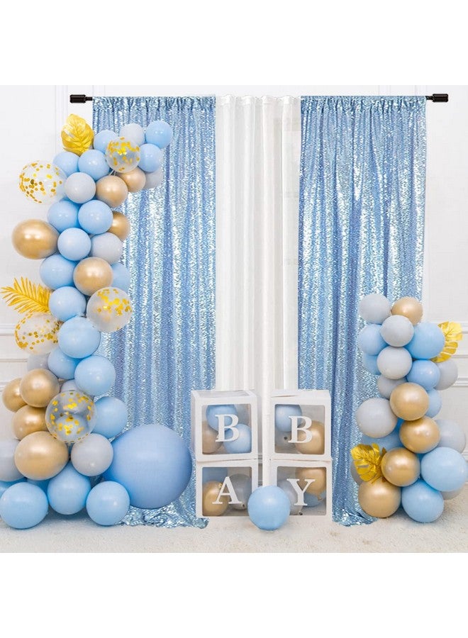 SquarePie Sequin Curtain 2Ft X 8Ft Baby Blue 2Pcs Backdrop Sparkly Wedding Party Decoration - Image 2