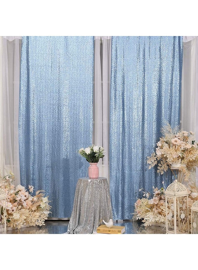 SquarePie Sequin Curtain 2Ft X 8Ft Baby Blue 2Pcs Backdrop Sparkly Wedding Party Decoration - Image 3