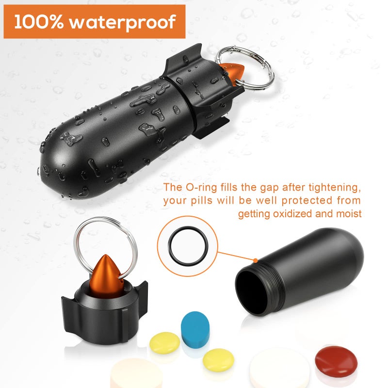 Tops Home 2 Packs Pill Keychain, Pill Case, Waterproof Pill Holder, Portable Pill Container, Aluminum Alloy, Single Chamber, Small Pocket Pill Box for Purse, Backpack, Medicine Bottle EDC for Outdoor Travel - Image 2