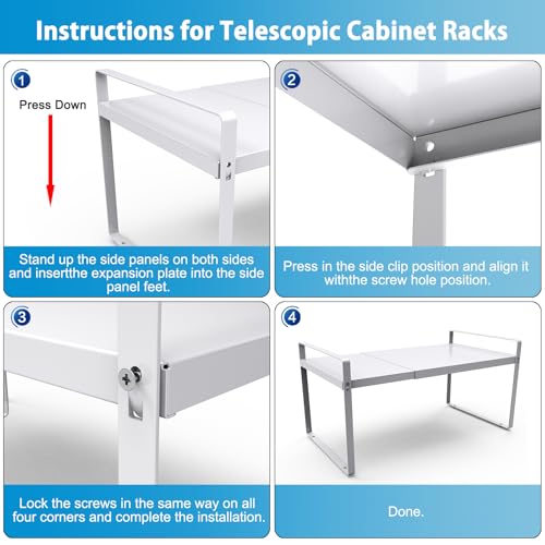 Yuleimy Expandable Cabinet Shelf Organizer Riser (14"-26"), Heavy Duty 9" Deep Metal Countertop Storage Rack for Kitchen Pantry & Cupboard, Holds 55 LBS with Nonslip Legs, White - Image 5