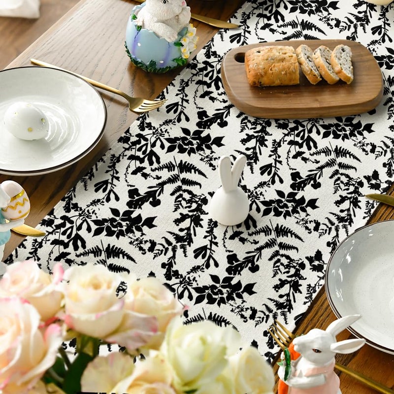 Artoid Mode Black Rabbit Bunny Bow Wild Weeds 210 GSM Easter Table Runner, Seasonal Kitchen Dining Table Decoration for Home Party Decor 13x72 Inch - Image 4