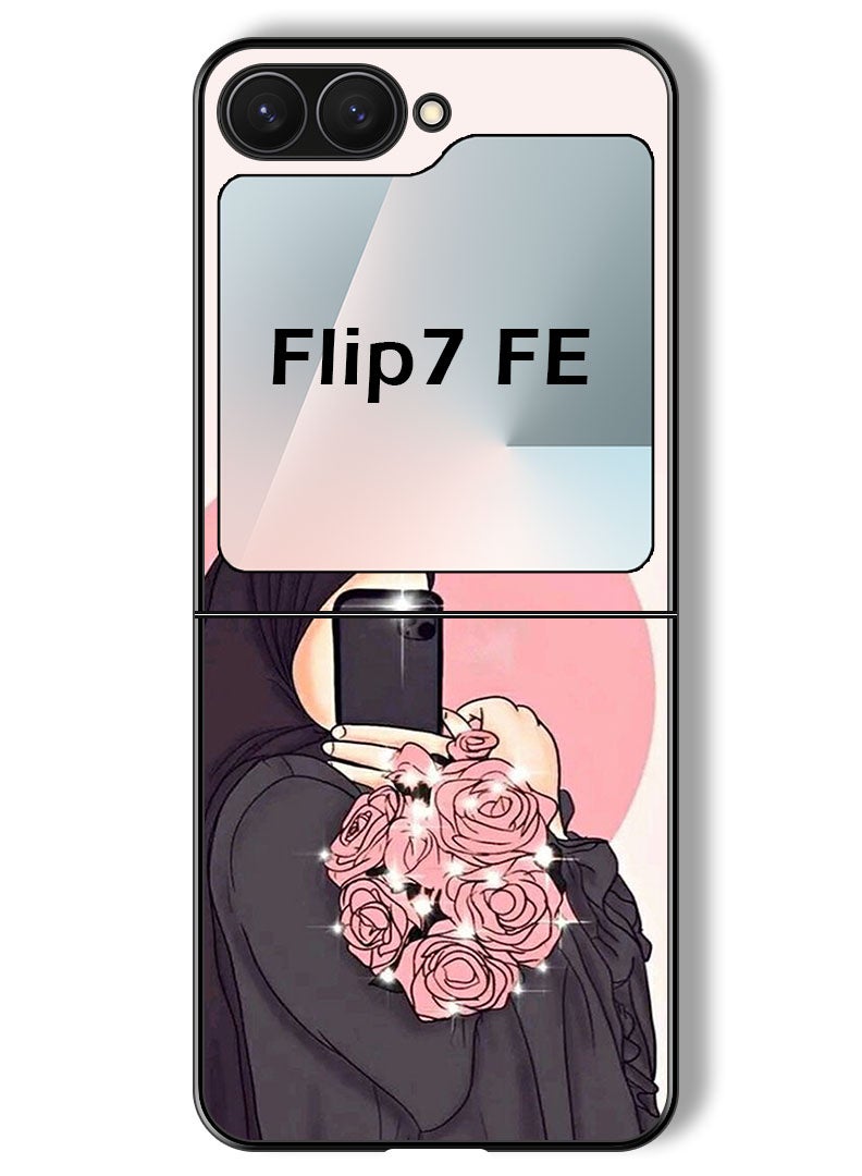 Theodor Case Compatible with Samsung Galaxy Z Flip 7 FE 6.7 Inch Protection Shockproof Bumper Cover Making Selfies While Holding Flowers - Image 1