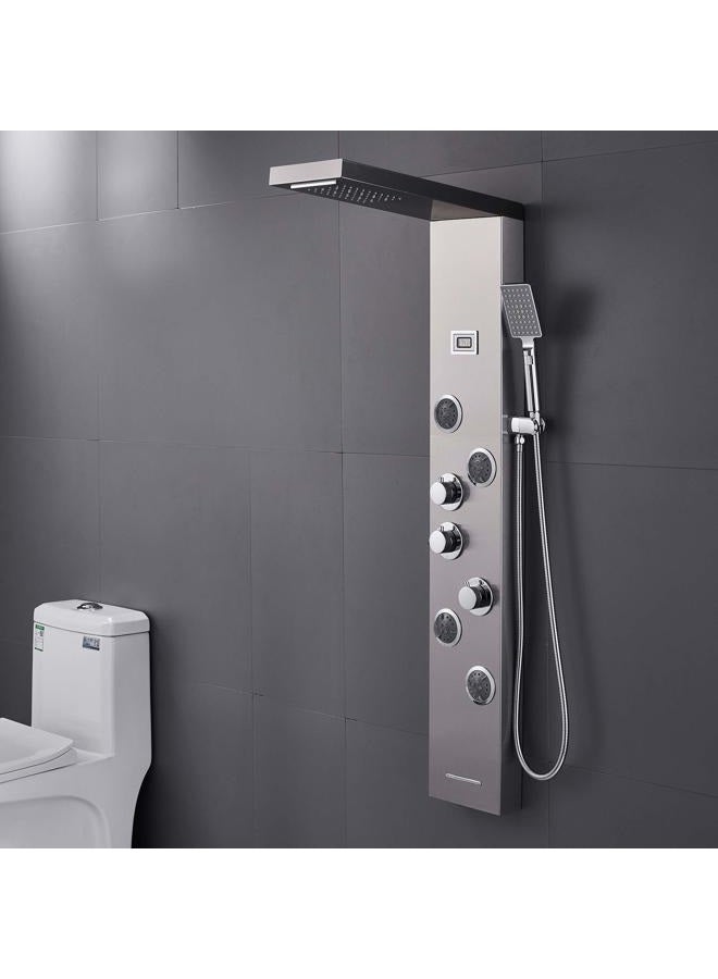 MENATT LED Shower Panel Tower System, 6 in 1 Stainless Steel LED Shower Column, Rainfall & Waterfall Head, Massage Jets, Tub Spout, Handheld Shower(Brushed) - Image 3