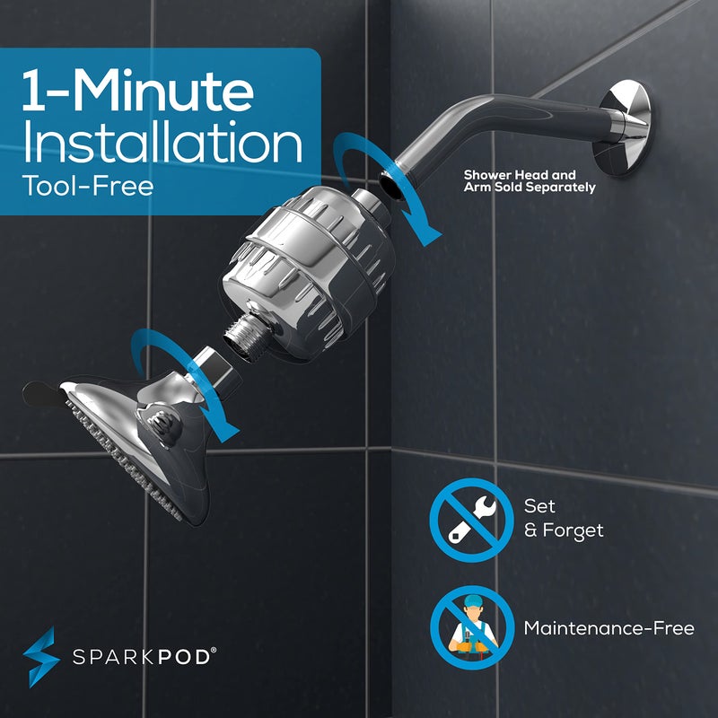 SparkPod 23 Stage Shower Head Filter for Dry Hair and Skin - High Output Universal Shower Filters to Remove Toxic Chemicals, Chlorine & Heavy Metals (Luxury Polished Chrome) - Image 5