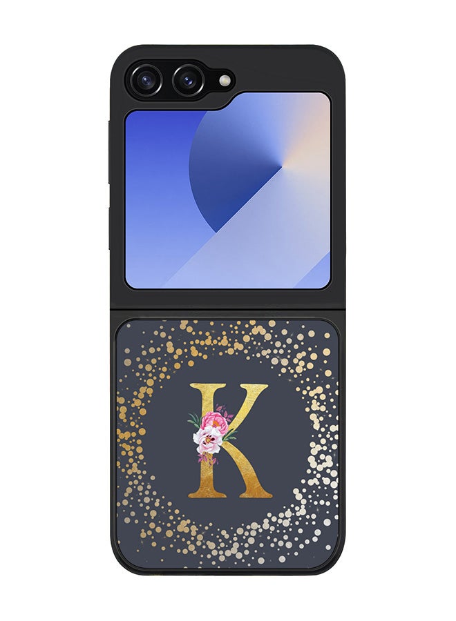 Stylizedd Rugged Black edge case for Samsung Galaxy Z Flip7 FE, Slim fit Case Flexible Cover - Custom Monogram Initial Letter Floral Pattern Alphabet - K (Grey ) - Image 1