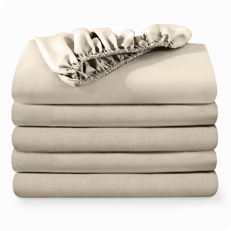 Bare Home 5-Pack Fitted Bottom Sheets Twin - Premium 1800 Ultra-Soft Microfiber - Deep Pocket (Twin  Sand) - Image 1