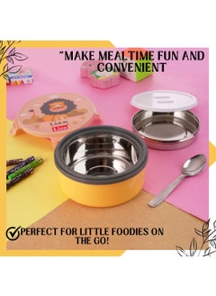 Nabhya Nabhya Tasty Bites Stainless Steel Leak-Proof Snacks Lunch Box for Kids, Outer Plastic Inner Steel Lunch Box with Container & Steel Spoon Lunch Box for School Kids (Orange)  - Image 5