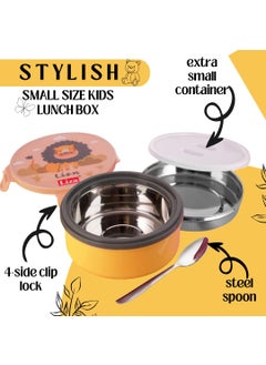 Nabhya Nabhya Tasty Bites Stainless Steel Leak-Proof Snacks Lunch Box for Kids, Outer Plastic Inner Steel Lunch Box with Container & Steel Spoon Lunch Box for School Kids (Orange)  - Image 4