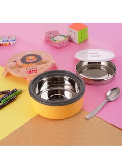 Nabhya Nabhya Tasty Bites Stainless Steel Leak-Proof Snacks Lunch Box for Kids, Outer Plastic Inner Steel Lunch Box with Container & Steel Spoon Lunch Box for School Kids (Orange)  - Image 1
