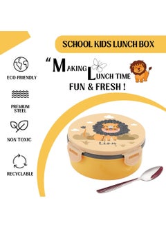 Nabhya Nabhya Tasty Bites Stainless Steel Leak-Proof Snacks Lunch Box for Kids, Outer Plastic Inner Steel Lunch Box with Container & Steel Spoon Lunch Box for School Kids (Orange)  - Image 3
