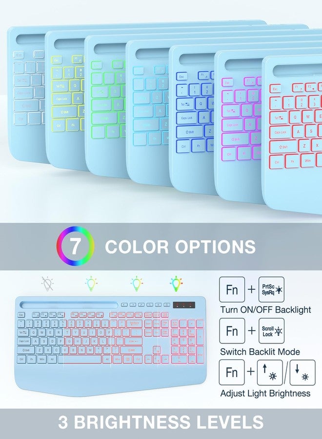 SABLUTE Wireless Keyboard and Mouse Combo, 9 Backlit Effects, Wrist Rest, Phone Holder, 3 DPI Speed, 2.4G Ergonomic Keyboards, Rechargeable Silent Cordless Set for Computer, Laptop, Mac, Windows, Blue-SABLUTE - Image 3