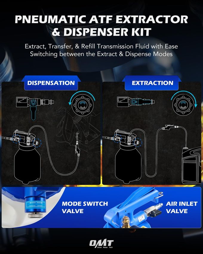 Orion Motor Tech Oil Extractor Pump and Dispenser Tool Kit, 6L Pneumatic Transmission Fluid Bleeder Set, 1.6 gal 2 Way Vacuum Fluid Evacuator and Filler Oil Change Kit 15 ATF Refill Adapters 3 Hoses - Image 5
