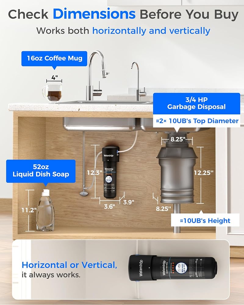 Waterdrop 10UB Under Sink Water Filter System, NSF/ANSI 42 Certified, with Dedicated Faucet, 8K Gallons High Chlorine Reduction Capacity, Idea for Renting, USA Tech - Image 4