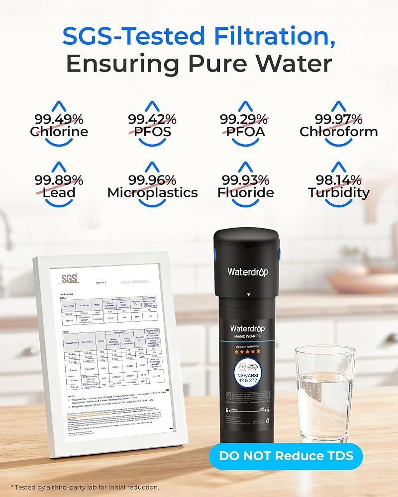 Waterdrop 10UB Under Sink Water Filter System, NSF/ANSI 42 Certified, with Dedicated Faucet, 8K Gallons High Chlorine Reduction Capacity, Idea for Renting, USA Tech - Image 2