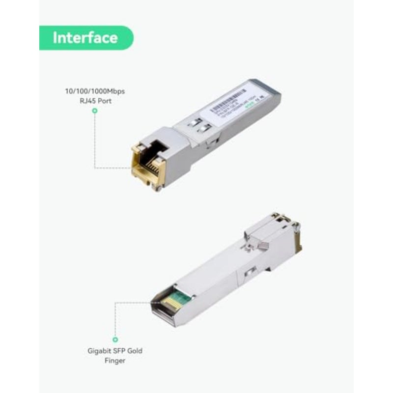 جهاز إرسال واستقبال جيجابت إيثرنت نحاسي 1.25G SFP إلى RJ45، مسافة تصل إلى 328 قدمًا، محول 1000BASE-T SFP-T لـ Cisco وD-Link وSupermicro وNetgear وTP-Link والمزيد (حزمة من قطعتين) - Image 2