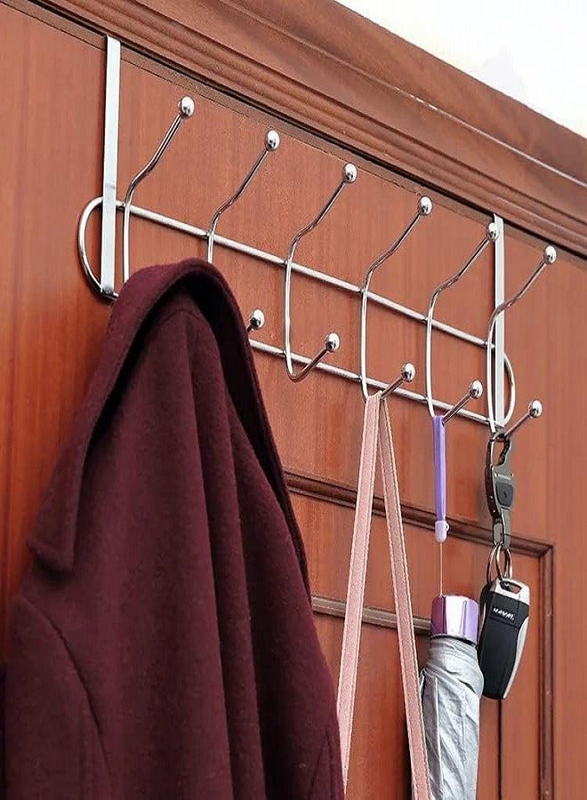 12 Hooks Over Door Hook, Heavy Duty Stainless Steel Organizer Hanger for Bedroom Clothes, Towels, Purses, Jackets, Bags - Silver  - Image 1