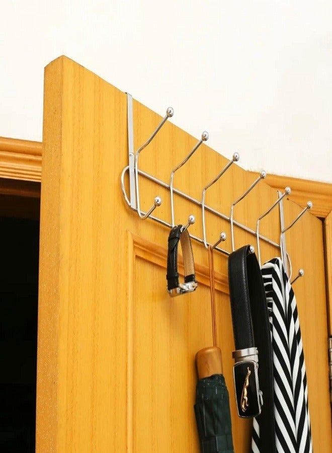 12 Hooks Over Door Hook, Heavy Duty Stainless Steel Organizer Hanger for Bedroom Clothes, Towels, Purses, Jackets, Bags - Silver  - Image 2