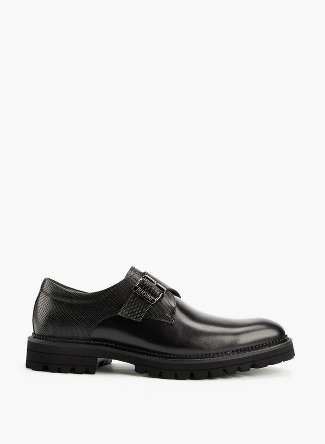 DUCHINI Men's Solid Monk Shoes with Buckle Accent