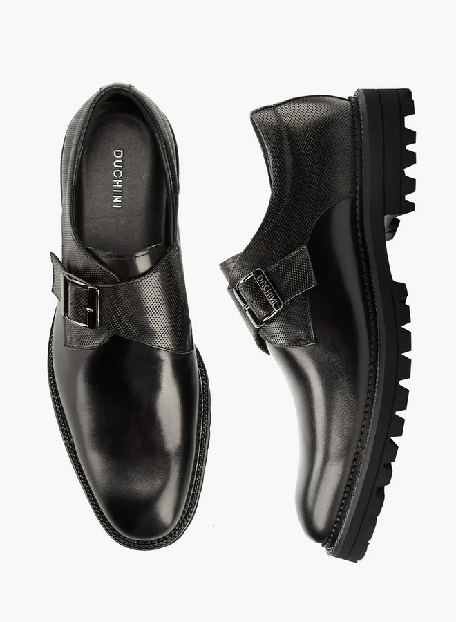 DUCHINI Men's Solid Monk Shoes with Buckle Accent
