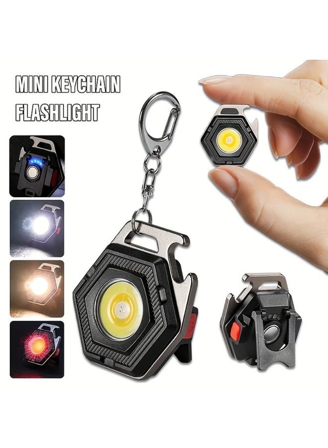 Black Mini LED Flashlight Keychain USB Rechargeable COB Work Light With Power Display Magnet - Image 2