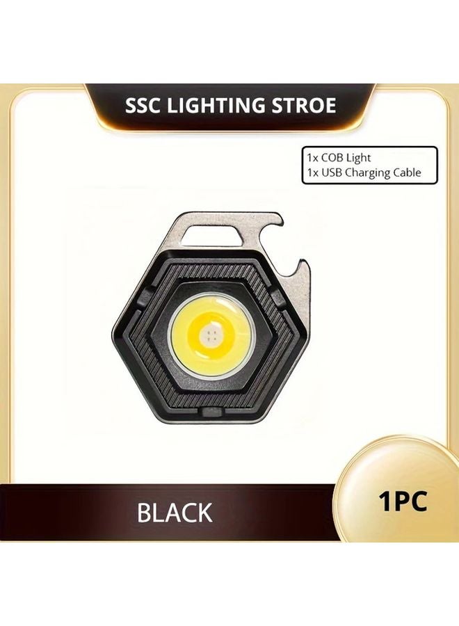 Black Mini LED Flashlight Keychain USB Rechargeable COB Work Light With Power Display Magnet - Image 1