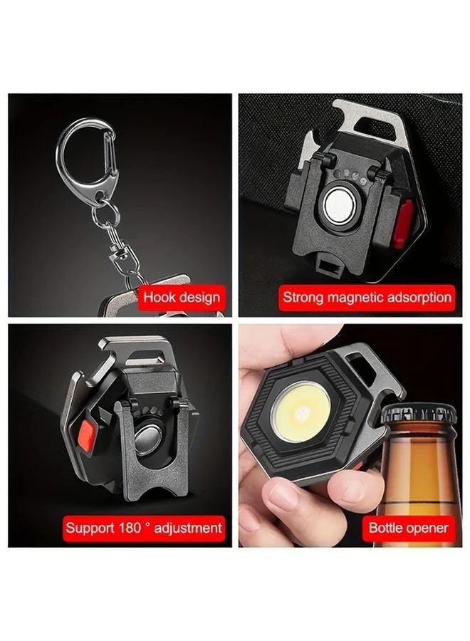 Black Mini LED Flashlight Keychain USB Rechargeable COB Work Light With Power Display Magnet - Image 5