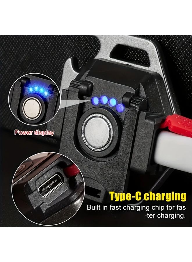 Black Mini LED Flashlight Keychain USB Rechargeable COB Work Light With Power Display Magnet - Image 4