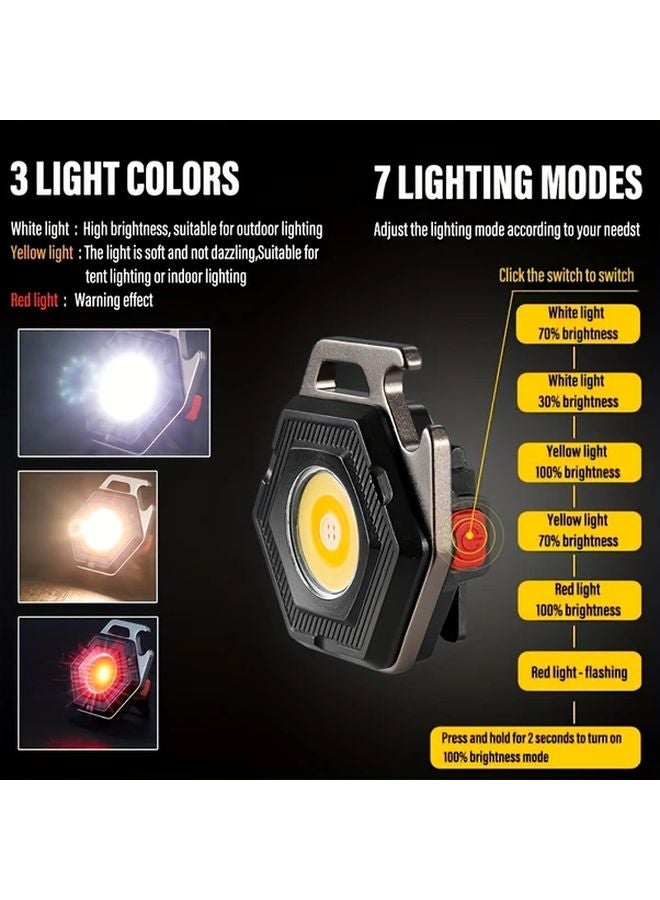 Black Mini LED Flashlight Keychain USB Rechargeable COB Work Light With Power Display Magnet - Image 3