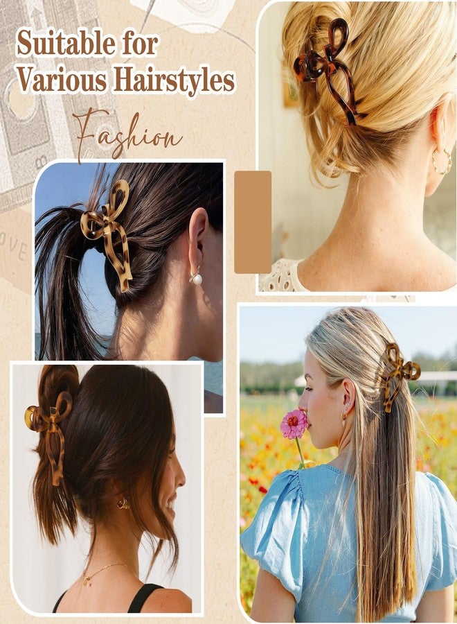 Auseibeely 4 Pcs Bow Claw Clips for Women & Girls, 4.3 Inch Tortoise Shell Cute Bow Hair Clips, Medium Claw Clip for Thick/Thin Hair, Non-Slip Elegant Butterfly Hair Accessories for Christmas Gift - Image 5