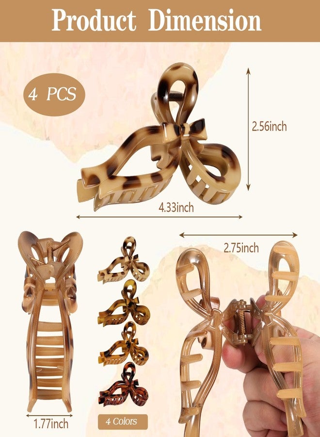 Auseibeely 4 Pcs Bow Claw Clips for Women & Girls, 4.3 Inch Tortoise Shell Cute Bow Hair Clips, Medium Claw Clip for Thick/Thin Hair, Non-Slip Elegant Butterfly Hair Accessories for Christmas Gift - Image 2