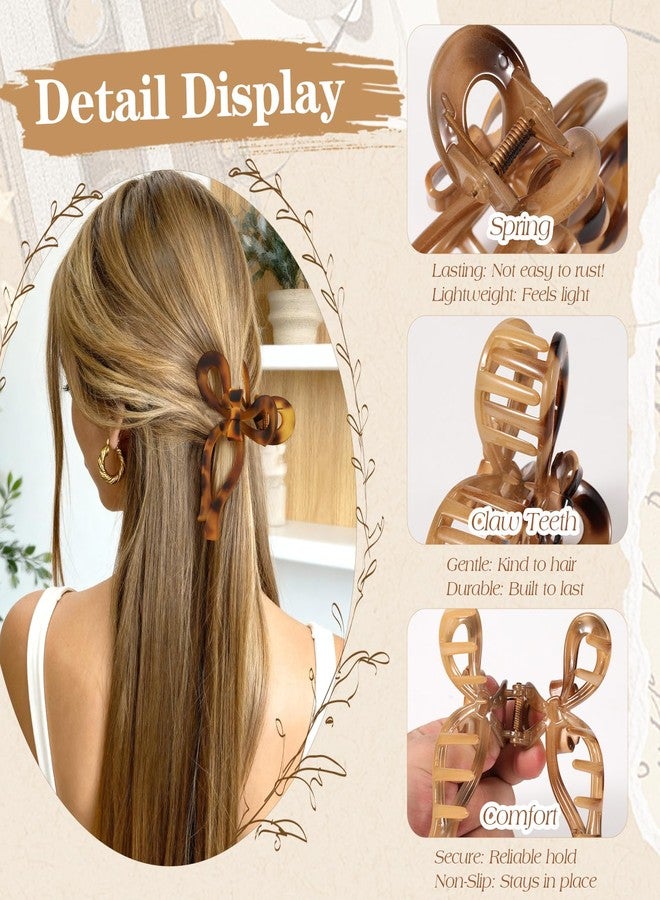 Auseibeely 4 Pcs Bow Claw Clips for Women & Girls, 4.3 Inch Tortoise Shell Cute Bow Hair Clips, Medium Claw Clip for Thick/Thin Hair, Non-Slip Elegant Butterfly Hair Accessories for Christmas Gift - Image 3