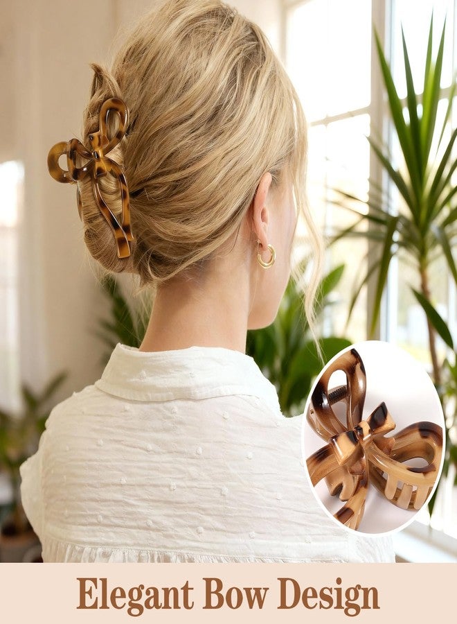 Auseibeely 4 Pcs Bow Claw Clips for Women & Girls, 4.3 Inch Tortoise Shell Cute Bow Hair Clips, Medium Claw Clip for Thick/Thin Hair, Non-Slip Elegant Butterfly Hair Accessories for Christmas Gift - Image 4