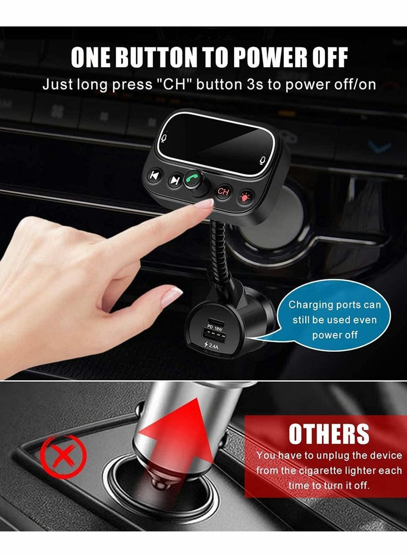 KASTWAVE - Bluetooth 5.0 FM Transmitter for Car, USB C PD Bluetooth Car Adapter with Dual Mic 2.0" LCD Display 3 USB Ports 9 Color LED Backlit, Wireless Car Kit - Image 1