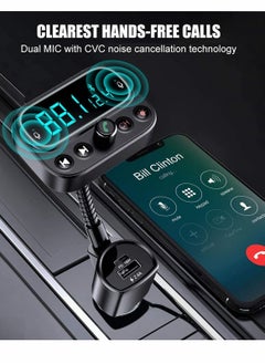 KASTWAVE Bluetooth 5.0 FM Transmitter for Car, USB C PD Bluetooth Car Adapter with Dual Mic 2.0" LCD Display 3 USB Ports 9 Color LED Backlit, Wireless Car Kit  - Image 5