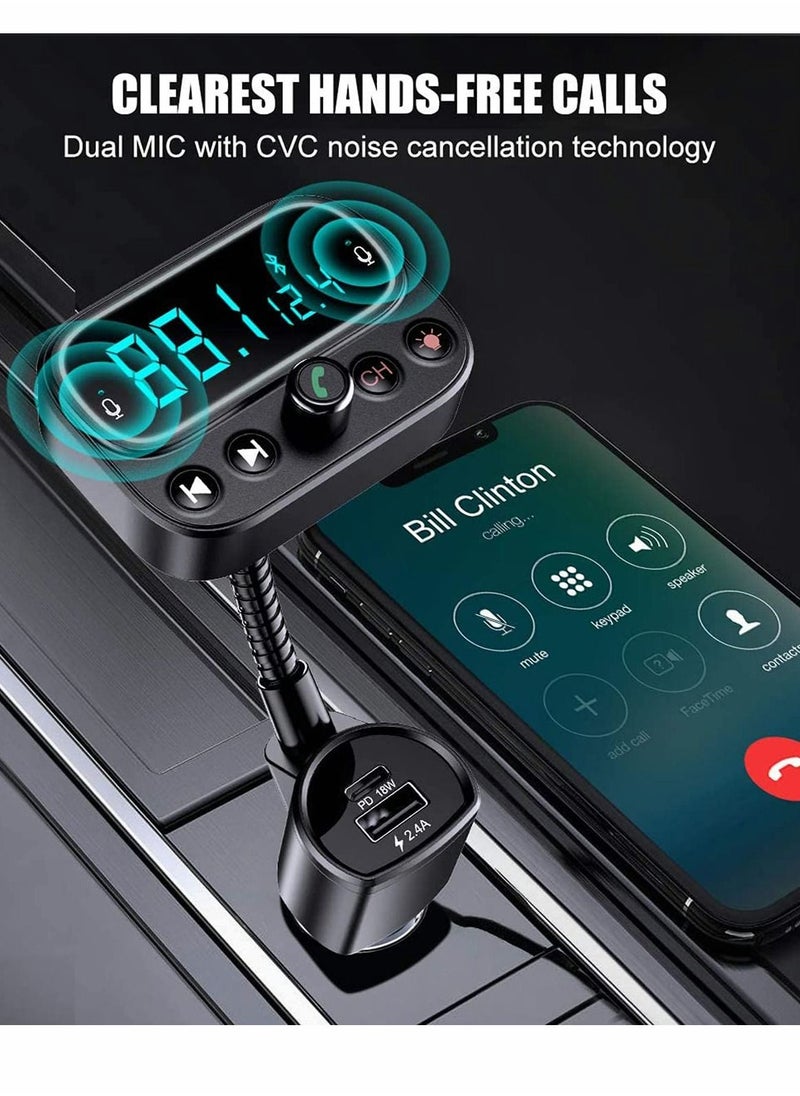 KASTWAVE - Bluetooth 5.0 FM Transmitter for Car, USB C PD Bluetooth Car Adapter with Dual Mic 2.0" LCD Display 3 USB Ports 9 Color LED Backlit, Wireless Car Kit - Image 1