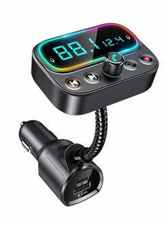 KASTWAVE Bluetooth 5.0 FM Transmitter for Car, USB C PD Bluetooth Car Adapter with Dual Mic 2.0" LCD Display 3 USB Ports 9 Color LED Backlit, Wireless Car Kit  - Image 1