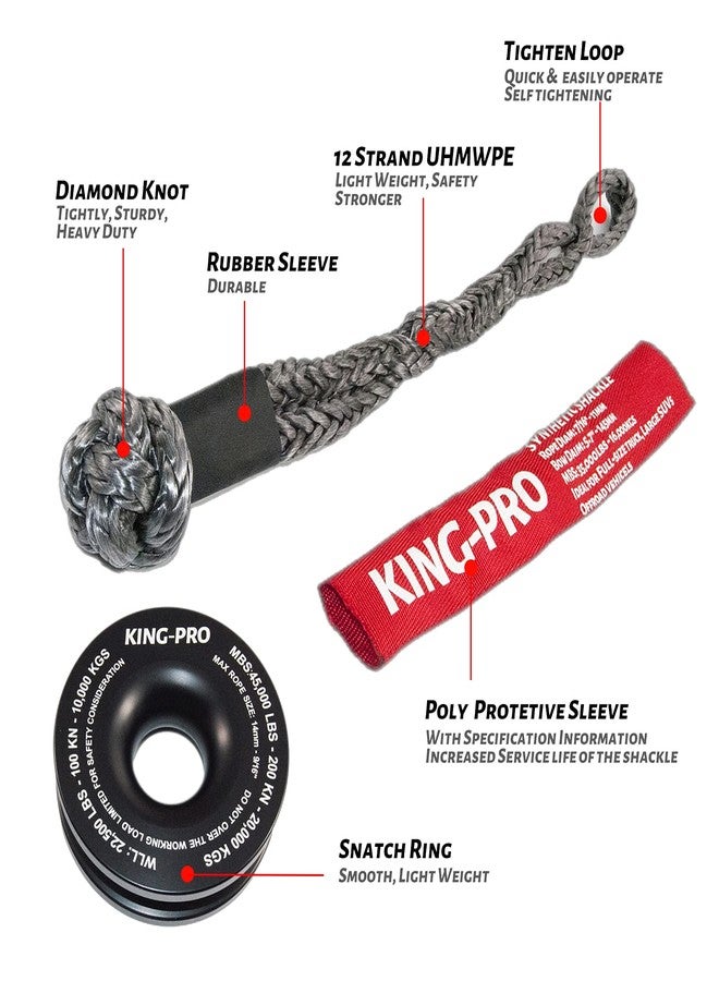 KING-PRO Recovery Ring 7/16"x20" Soft Shackle 35,000lbs Breaking Strength with Snatch Ring 45,000lbs for Full-Size Truck Large SUVs Offroad Vehicels 1-Pack (Red-Black) - Image 2
