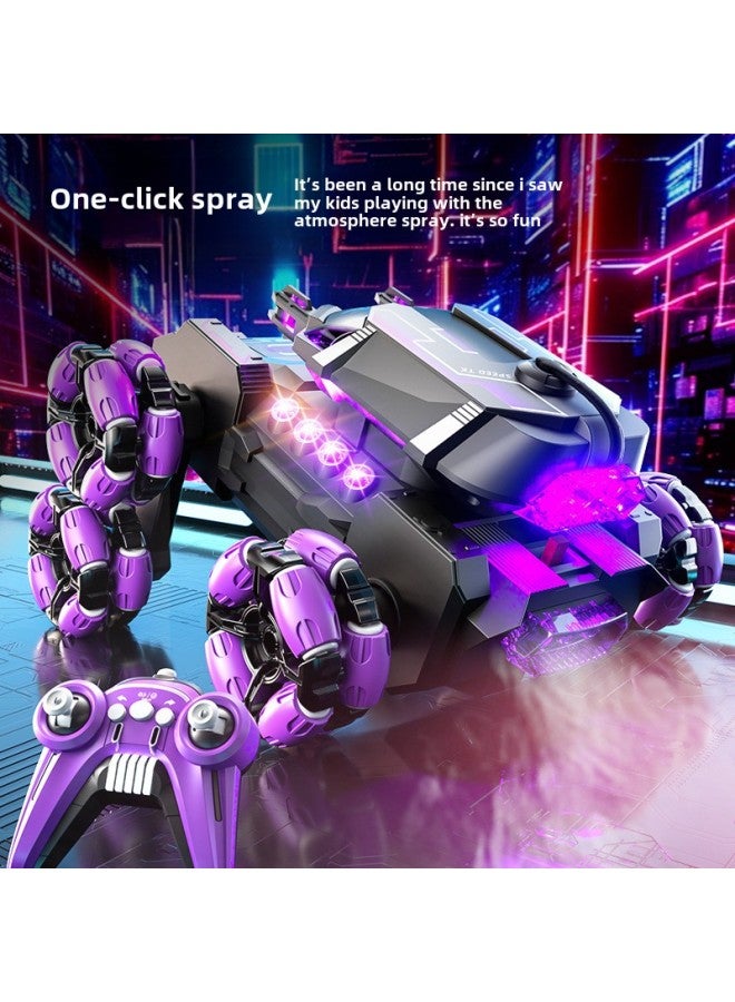 Children's Spray Tank Remote Control Car Electronic Six-wheel Stunt Simulation Off-road Birthday Gift Toys-Color:Purple Spray Six-wheel Stunt Tank [single Control]-Specifications:Two Sets Of Lithium Batteries + Accessory Pack [free 11k Thousand-haired Water Bombs]  - Image 2