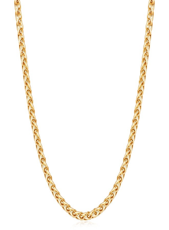 Fiusem 14K Gold Plated Wheat Chain Necklace for Men, 2/2.5/3/4/5mm Stainless Steel Necklace Chains for Men and Women 16-28 Inch, 20 Inches, Stainless Steel, No Gemstone - Image 1