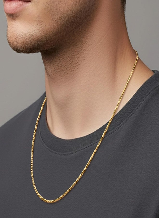 Fiusem 14K Gold Plated Wheat Chain Necklace for Men, 2/2.5/3/4/5mm Stainless Steel Necklace Chains for Men and Women 16-28 Inch, 20 Inches, Stainless Steel, No Gemstone - Image 3