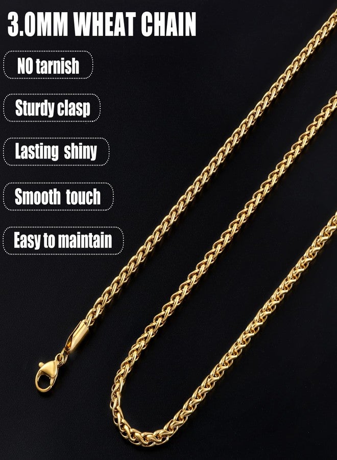 Fiusem 14K Gold Plated Wheat Chain Necklace for Men, 2/2.5/3/4/5mm Stainless Steel Necklace Chains for Men and Women 16-28 Inch, 20 Inches, Stainless Steel, No Gemstone - Image 4