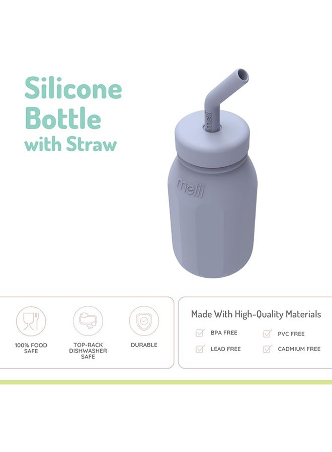 melii Silicone Water Bottle with Straw For Babies, Toddlers & Kids, BPA Free - 230ml Grey - Image 3